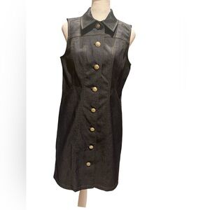 BCBG Sleeveless Black Denim Dress with Gold Buttons. Size 6.  NWT